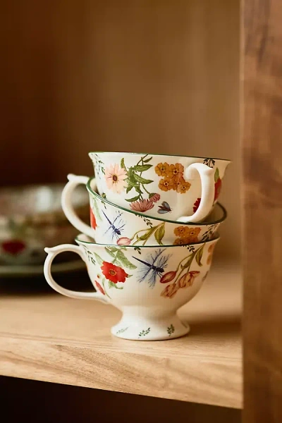 Anthropologie Eden Stoneware Tea Cups, Set Of 4 In White
