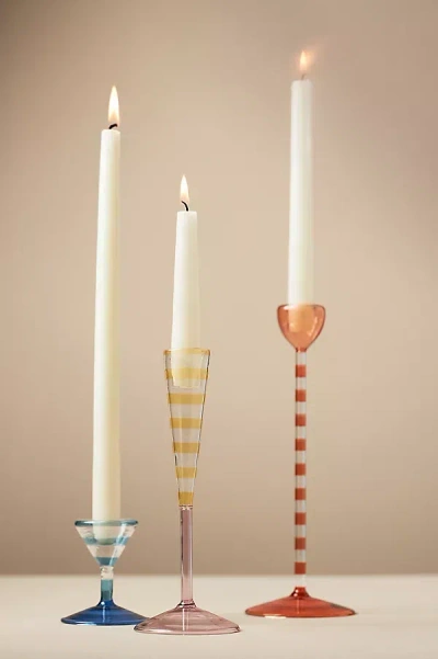 Anthropologie Eleanor Striped Glass Candle Holder In Blue