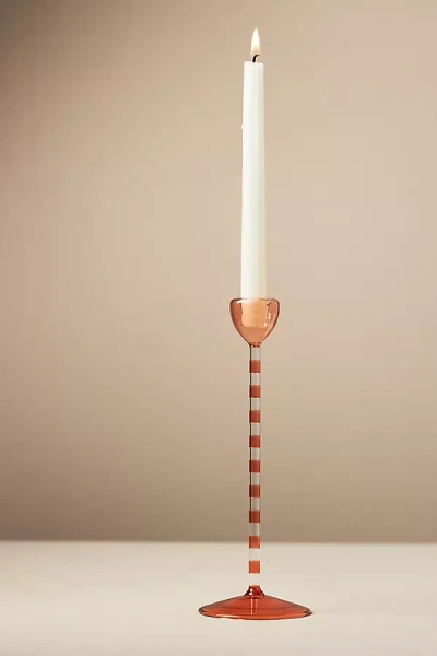 Anthropologie Eleanor Striped Glass Candle Holder In Orange