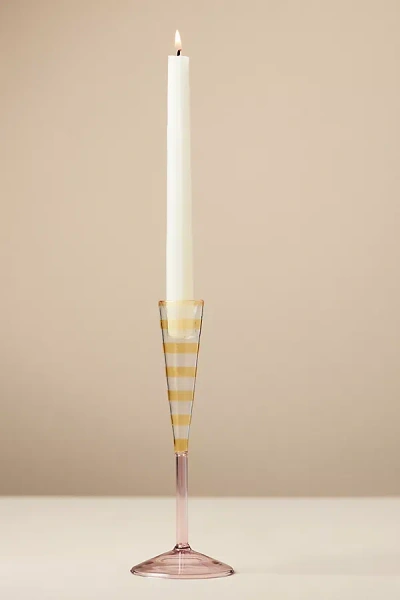 Anthropologie Eleanor Striped Glass Candle Holder In Yellow