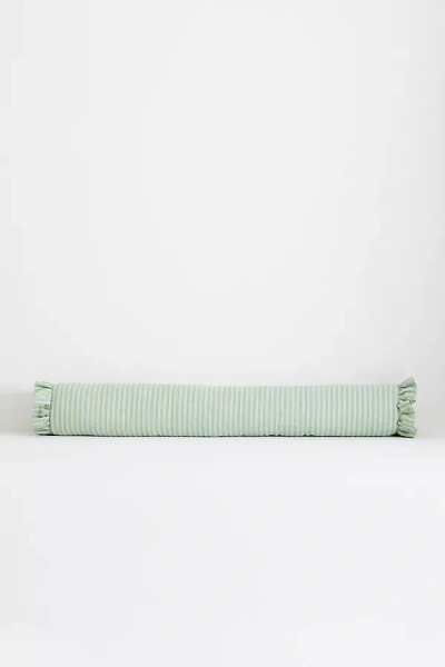 Anthropologie Elin Cotton Printed Strip Ruffle Pillow In Green