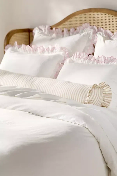 Anthropologie Elin Cotton Printed Strip Ruffle Pillow In Pink