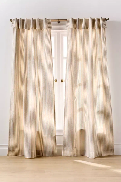 Anthropologie Elin Woven Cotton Linen Striped Valence Curtain In Neutral