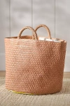 Anthropologie Eliza Woven Leather & Fabric-lined Basket