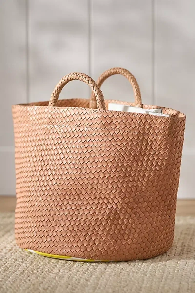 Anthropologie Eliza Woven Leather & Fabric-lined Basket In Brown
