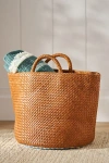 Anthropologie Eliza Woven Leather & Fabric-lined Basket In Brown