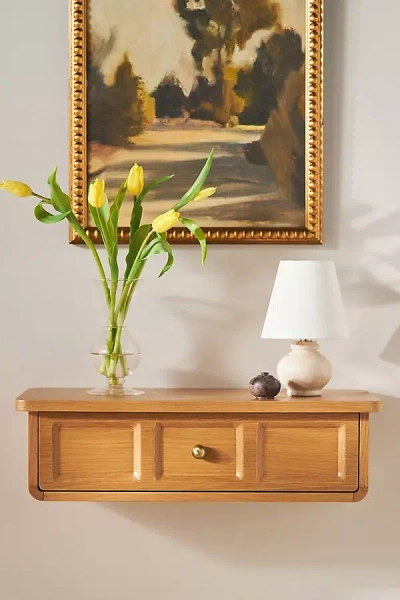 Anthropologie Elle Oak Wood Shelf With Drawer In Brown