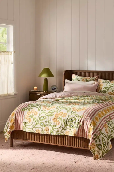 Anthropologie Ellen Merchant Cotton Floral Printed Coverlet In Pink