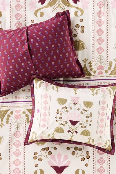 Anthropologie Elodie Embroidered Percale Floral Printed Pillowcases, Set Of 2 In Red