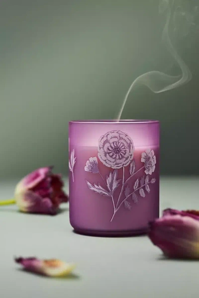 Anthropologie Eloise Floral Peony Blush Floral Boxed Candle In Purple