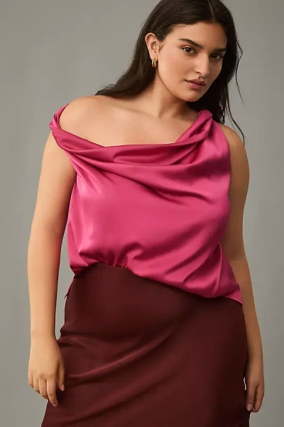 Anthropologie Eloquii Plus Asymmetric Draped Satin Top In Pink