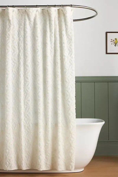 Anthropologie Elsa Cotton Candlewick Shower Curtain In White