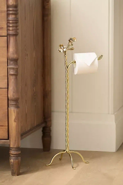 Anthropologie Elwood Mixed Metal Floral Standing Toilet Paper Holder In Gold