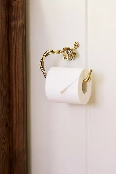 Anthropologie Elwood Mixed Metal Floral Toilet Paper Holder In Gold