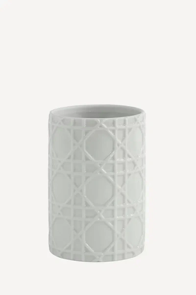 Anthropologie Embossed Rattan Porcelain Tumbler In White