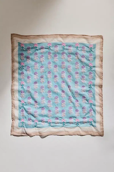 Anthropologie Embroidered Blooms Cotton Bandana In Blue