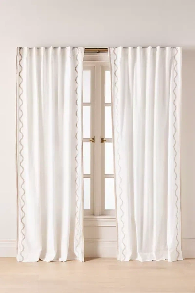 Anthropologie Embroidered Cotton Scalloped Border Curtain In Beige