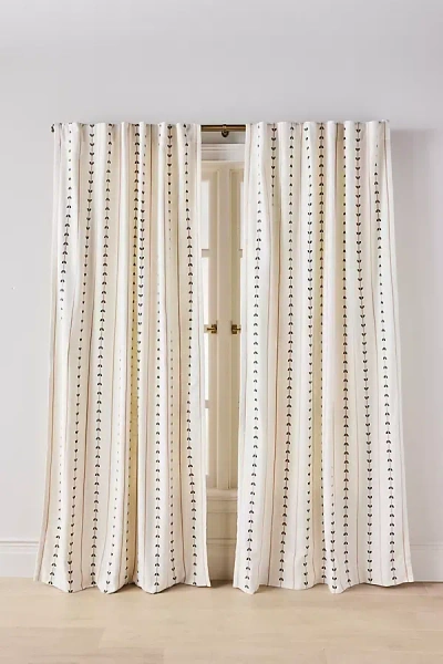 Anthropologie Embroidered Cotton Striped Hearts Curtain