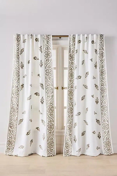 Anthropologie Embroidered Cotton Suzani Border Curtain In White