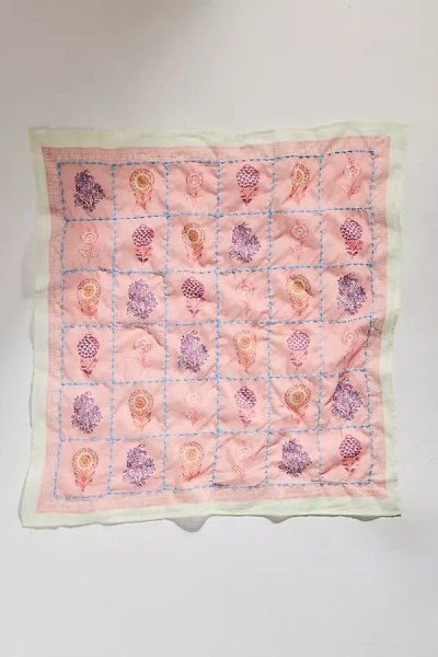 Anthropologie Embroidered Floral Checkerboard Bandana In Pink