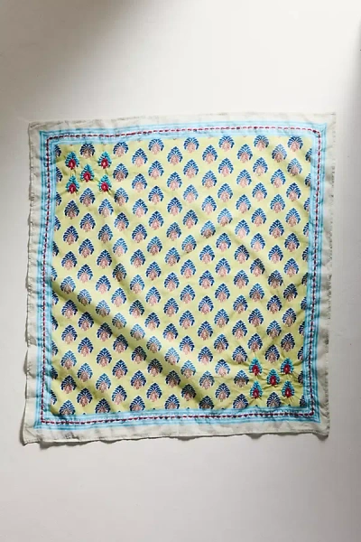 Anthropologie Embroidered Leaves Cotton Bandana In Green