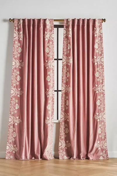 Anthropologie Harlowe Floral Embroidered Velvet Curtain In Brown