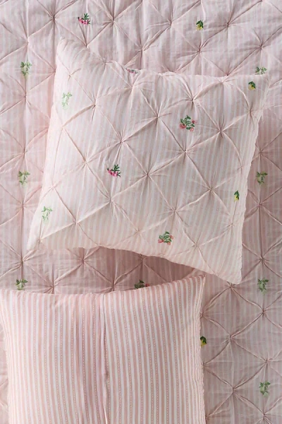 Anthropologie Emilia Cotton Voile Floral Icon Embroidered Cushion Cover In Pink