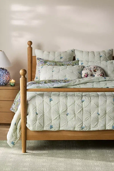 Anthropologie Emilia Cotton Voile Floral Icon Embroidered Quilt In Gray