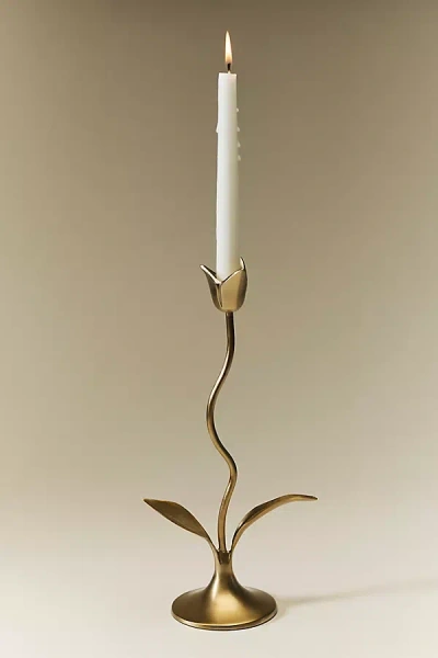 Anthropologie Emilia Tulip Candle Holder In Gold
