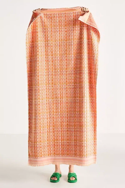 Anthropologie Emira Cotton Fringed Beach Towel In Orange
