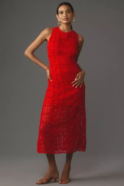 Anthropologie Endless Rose Sleeveless Textured Midi Dress In Red