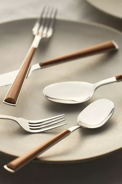 Anthropologie Esben Beachwood Flatware 20-piece Place Setting In Brown