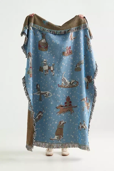 Anthropologie Estella Cotton Woven Throw Blanket In Blue