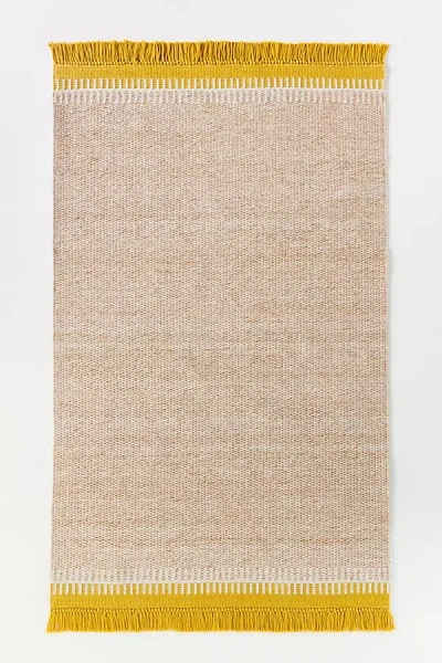 Anthropologie Esther Flatwoven Indoor/outdoor Fringed Rug In Yellow