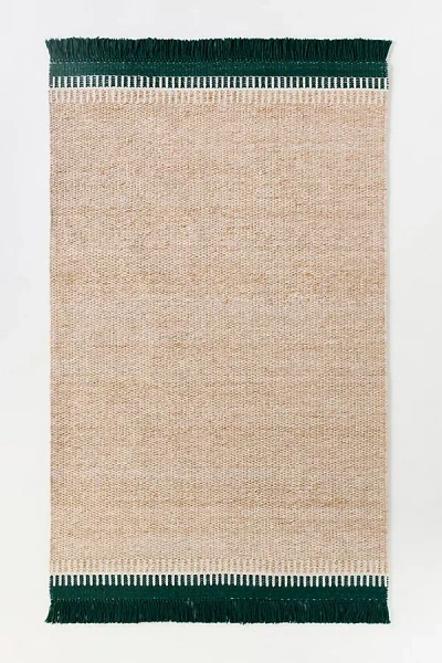 Anthropologie Esther Flatwoven Indoor/outdoor Fringed Rug In Green