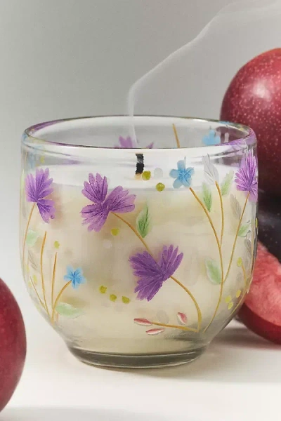 Anthropologie Etched Fruity Vanilla & Dark Plum Glass Candle In Multi