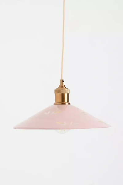 Anthropologie Etched Leaf Glass Pendant In Pink