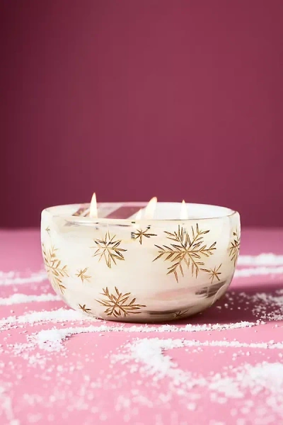 Anthropologie Etched Snowfall Woody Fresh Balsam & Cedarwood Glass Candle In Multi