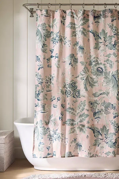 Anthropologie Eugenie Cotton Printed Floral Shower Curtain In Pink