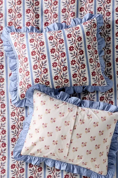 Anthropologie Evita Cotton Floral Printed Tie Pillowcases, Set Of 2 In Blue