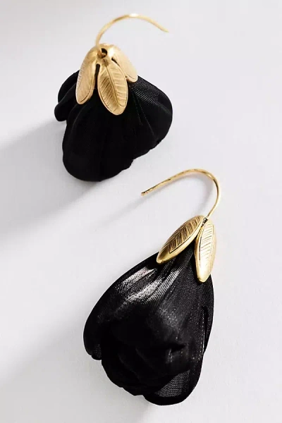 Anthropologie Fabric Flower Drop Earrings In Black