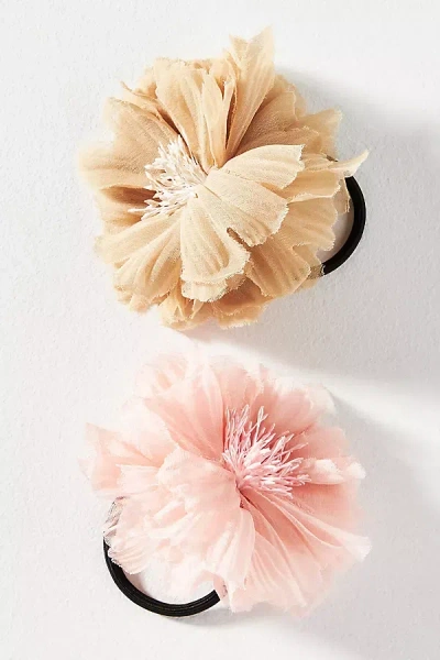 Anthropologie Fabric Flower Hair Ties, Set Of 2 In Pink