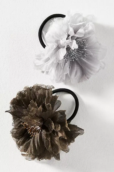Anthropologie Fabric Flower Hair Ties, Set Of 2 In Brown