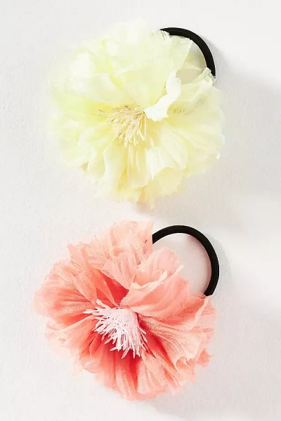 Anthropologie Fabric Flower Hair Ties, Set Of 2 In Yellow