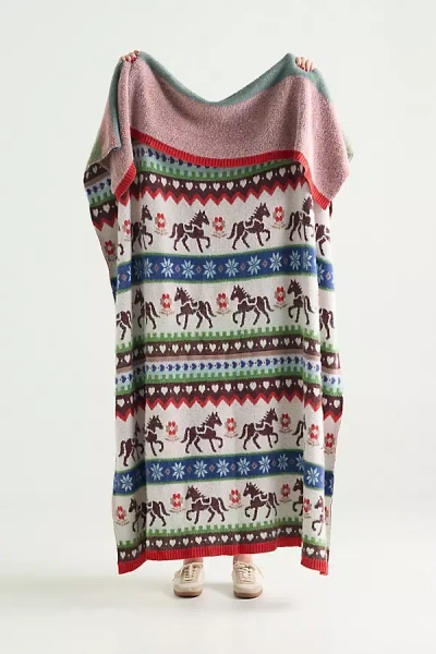 Anthropologie Fairilse Cotton Knit Animal Icon Throw In Multi