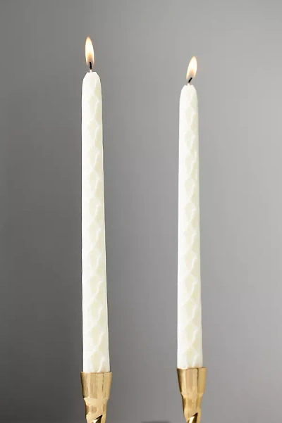 Anthropologie Farah Carved Taper Candles, Set Of 2 In White