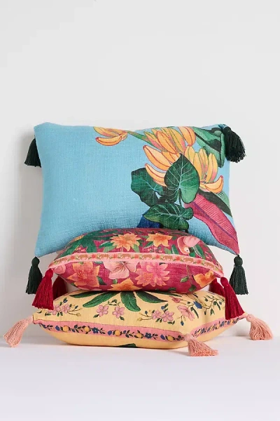 Anthropologie Farm Rio Cotton Printed Tassel Outdoor Cushion In Multi