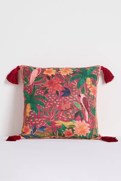 Anthropologie Farm Rio Cotton Printed Tassel Outdoor Cushion In Multi