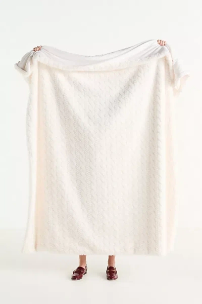 Anthropologie Faux-fur Cable-knit Sweater Throw Blanket In White