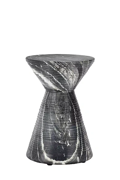 Anthropologie Faux-marble Reeded Indoor/outdoor Side Table In Black